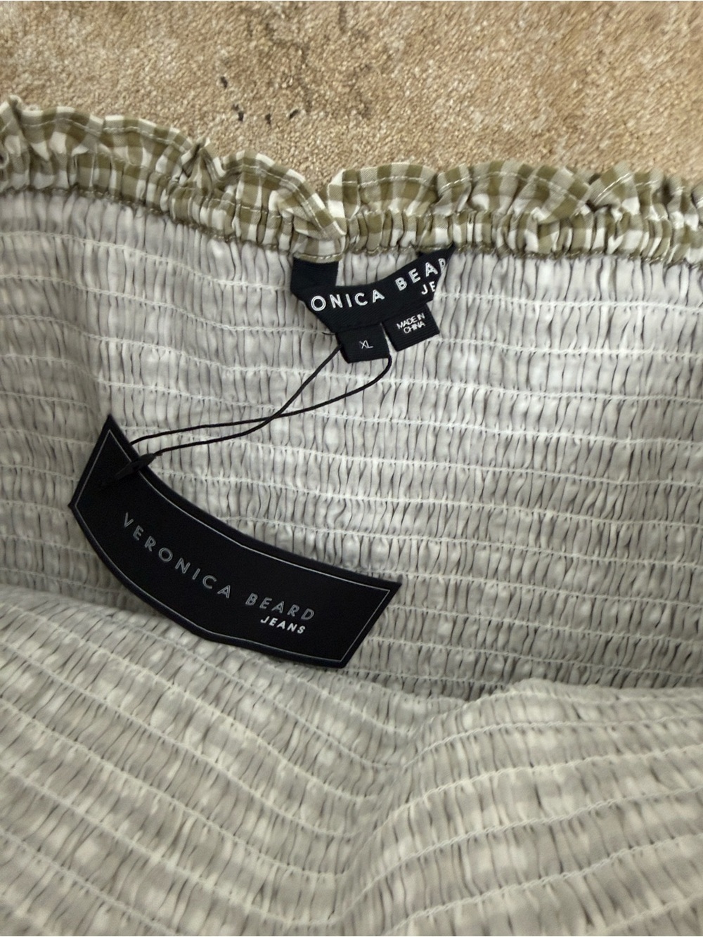 NWT-Veronica Beard Gingham Ruffle Hem Mini Skirt - Cream/Green - Picture 3 of 5